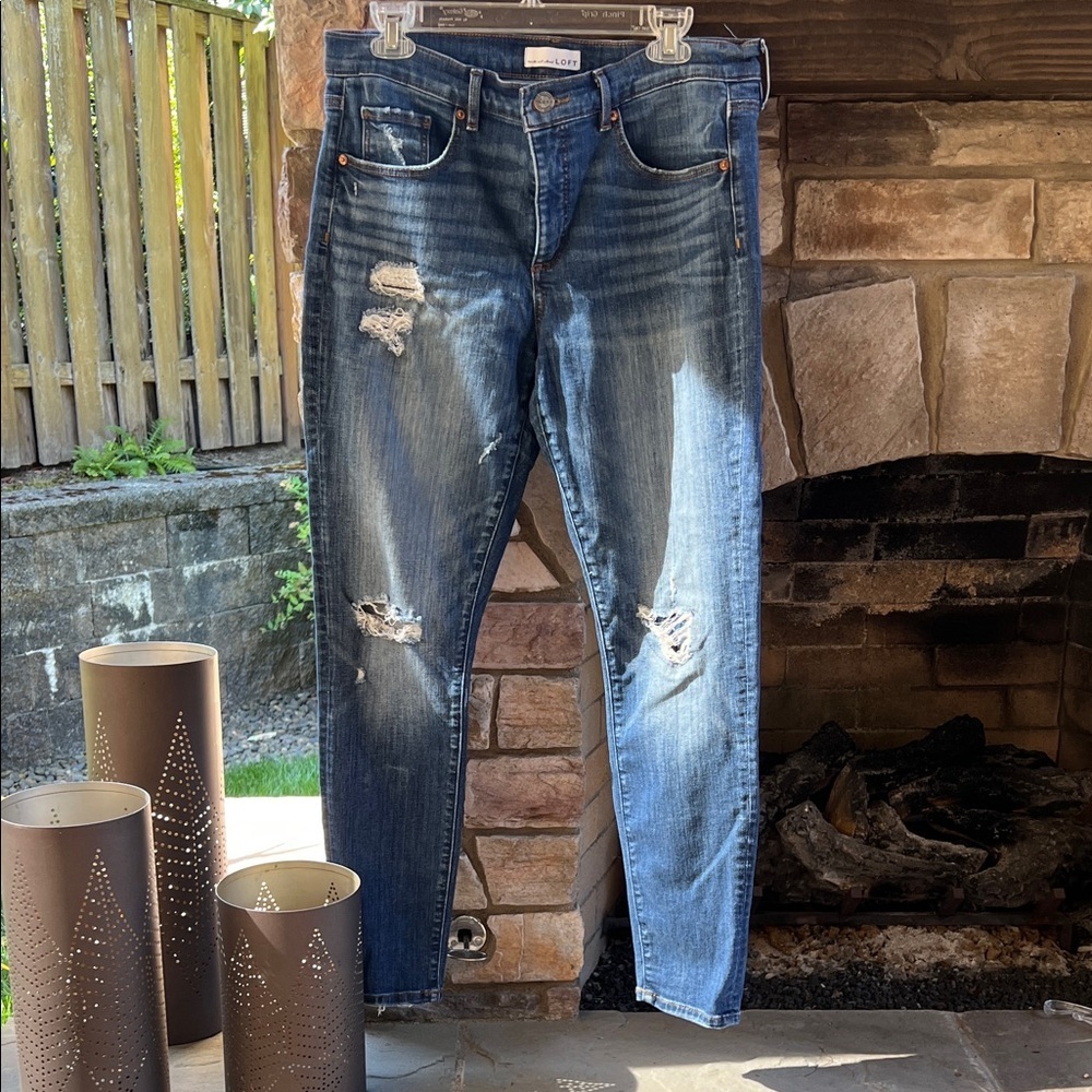 Distressed Loft Modern Skinny Blue Jeans Size 12
